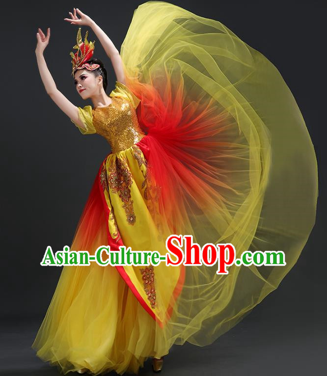 Opening Dance Big Swing Skirt Performance Costume Female Dancer Big Skirt Blessing Motherland Dance Costume Modern Long Skirt