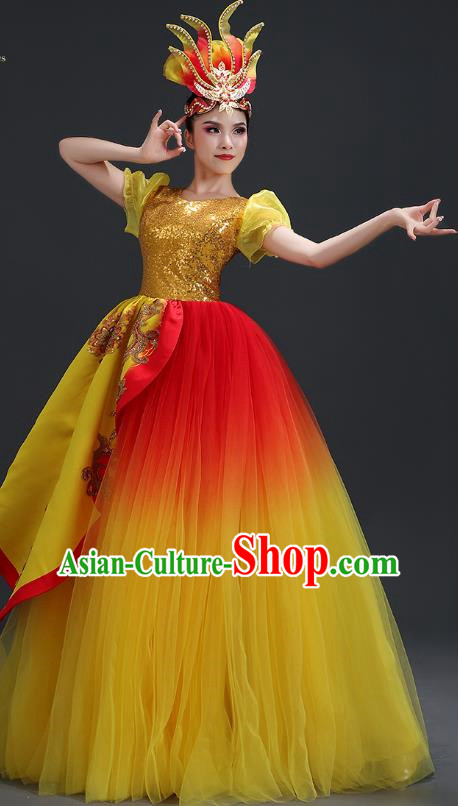 Opening Dance Big Swing Skirt Performance Costume Female Dancer Big Skirt Blessing Motherland Dance Costume Modern Long Skirt