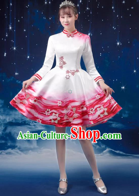 Red Modern Dance Costume Fashion Opening Dance Tutu Skirt Performance Costume Dancer Skirt Square Dance Costume Women Suit