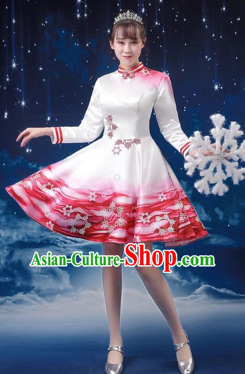 Red Modern Dance Costume Fashion Opening Dance Tutu Skirt Performance Costume Dancer Skirt Square Dance Costume Women Suit