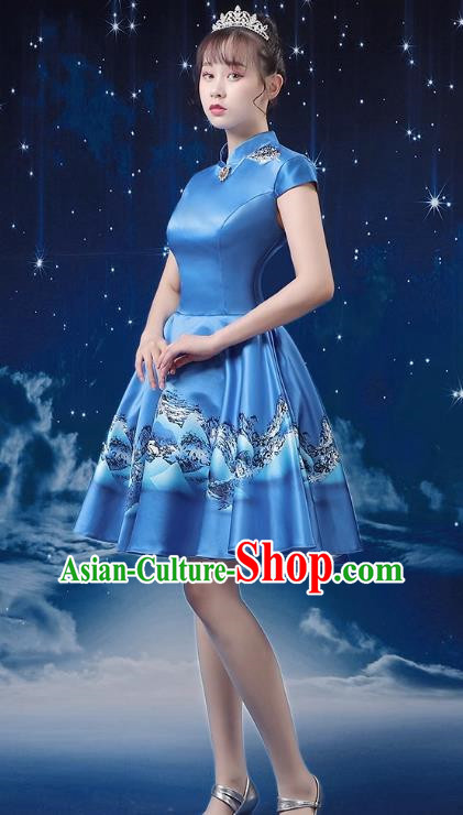 Blue Modern Dance Costume Fashion Opening Dance Tutu Skirt Performance Costume Dancer Skirt Square Dance Costume Women Suit