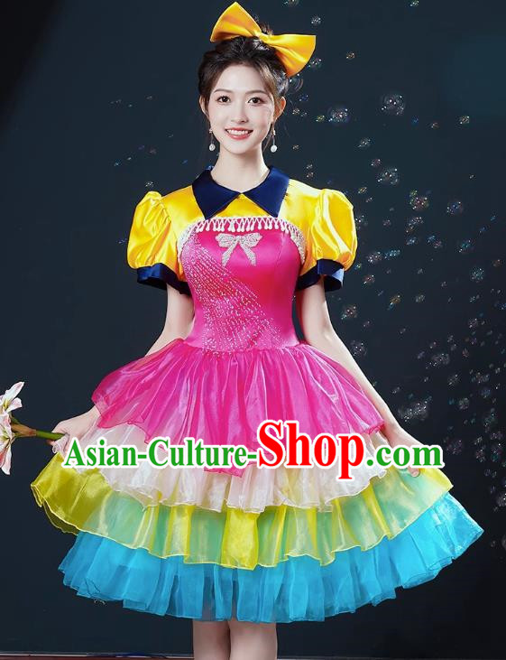 Modern Dance Costumes Fashion Chorus Performance Costumes Female Dancer Square Dance Dress Fluffy Opening Dance Performance Costumes