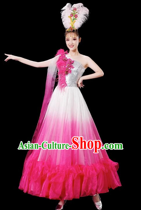 Opening Dance Big Swing Skirt Performance Costume Female Chinese Style Modern Stage Fan Dance Costume Song Dance Long Skirt