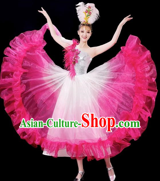 Opening Dance Big Swing Skirt Performance Costume Female Chinese Style Modern Stage Fan Dance Costume Song Dance Long Skirt