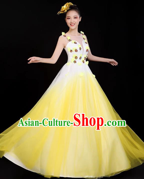 Yellow Opening Dance Large Swing Skirt Performance Costume New Cantata Long Skirt Accompanying Dance Costume Female Modern Dance