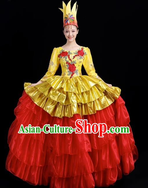 Opening Dance Big Swing Skirt Performance Costume Female Dance Stage Song and Dance Performance Costume Modern Big Skirt