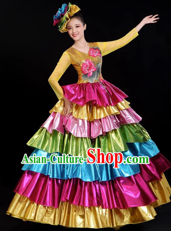 Opening Dance Big Swing Skirt Performance Costume Long Skirt Singing With Stage Large Ethnic Modern Dance Costume Female