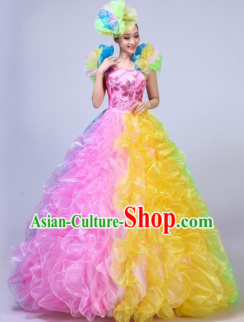 Opening Dance Big Swing Skirt Performance Costume New Year Day Dance Performance Costume Modern Stage Adult Chorus Female Long Skirt