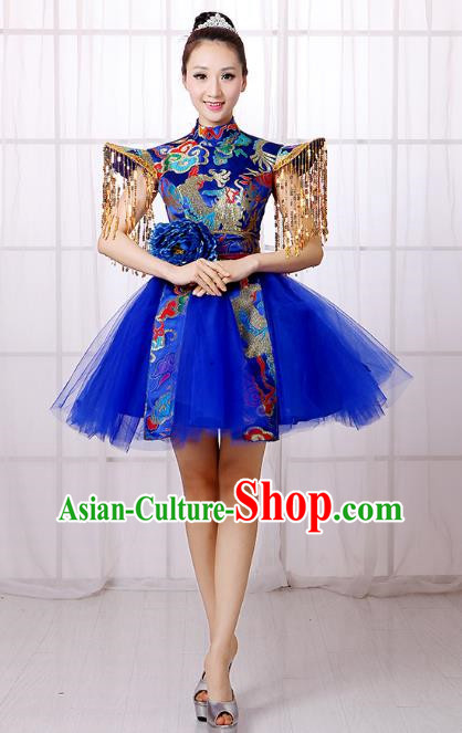 Blue Chinese Style Allegro Dance Costume Adult Water Drum Modern Dance Square Dance Dress Drumming Costume Female