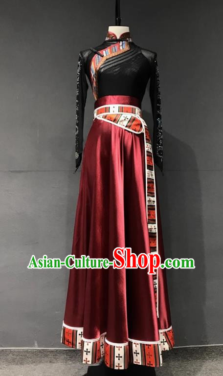 Performance Clothing Stage Performance Tibetan Dance Clothing Chinese Minority Class Clothing Practice Art Test Mid Length Skirt