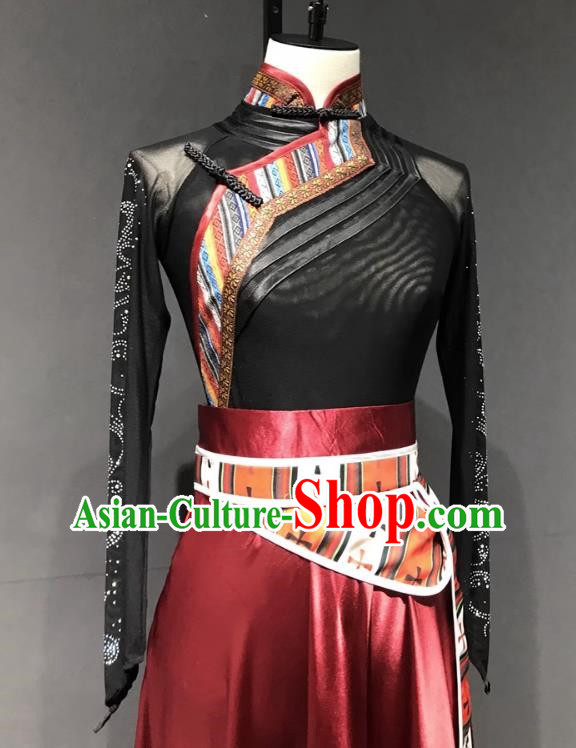 Performance Clothing Stage Performance Tibetan Dance Clothing Chinese Minority Class Clothing Practice Art Test Mid Length Skirt