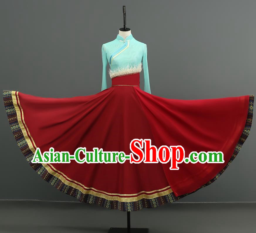 Performance Clothing Stage Performance Tibetan Dance Clothing Chinese Minority Class Practice Art Test Mid Length Skirt