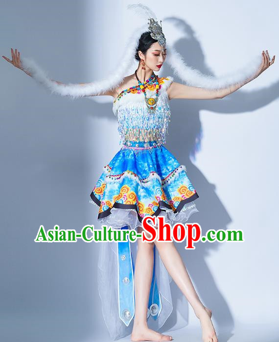 Light Blue Parade Performance Costumes Women Troupe Performance Costumes Opening Dance Song Accompaniment Dance Performance Costumes Female Tutu Skirt