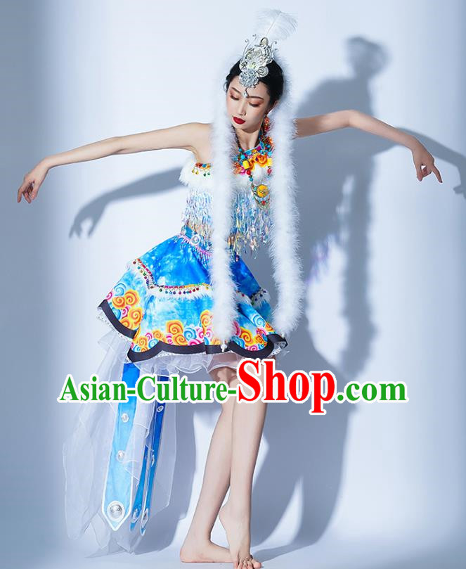 Light Blue Parade Performance Costumes Women Troupe Performance Costumes Opening Dance Song Accompaniment Dance Performance Costumes Female Tutu Skirt