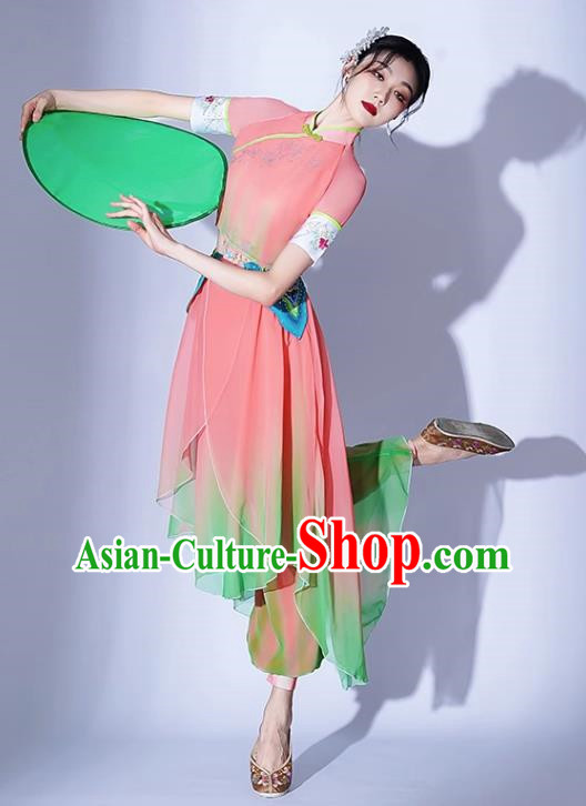 Ikbu Bridge Performance Costume Female Elegant Painting Tea Leisurely Expressive Dance Costume Jiaozhou Yangko Bamboo Hat Group Dance Tea Picking Girl