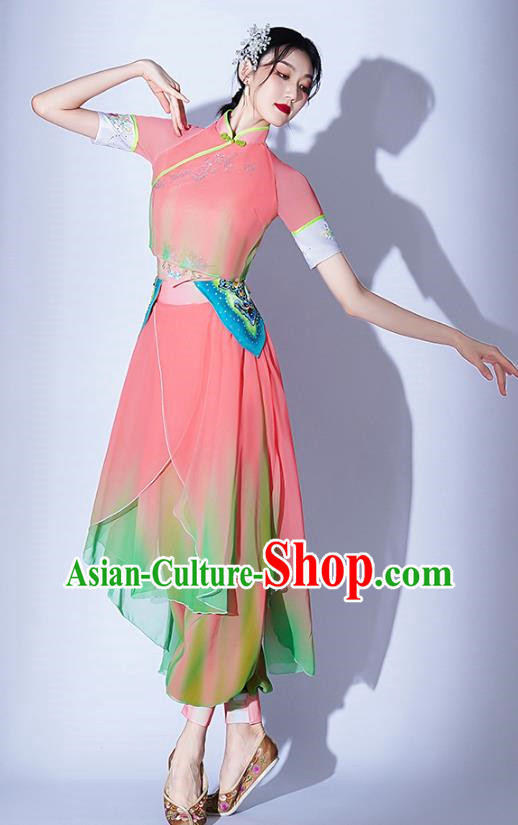 Ikbu Bridge Performance Costume Female Elegant Painting Tea Leisurely Expressive Dance Costume Jiaozhou Yangko Bamboo Hat Group Dance Tea Picking Girl