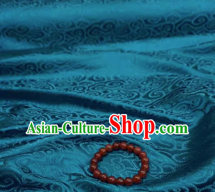 Peacock Blue China Cheongsam Cloth Traditional Brocade Fabric Classical Clouds Pattern Design Drapery