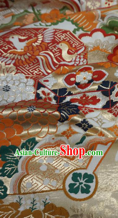 Light Golden Japanese Nishijin Cloth Kimono Material Traditional Brocade Fabric