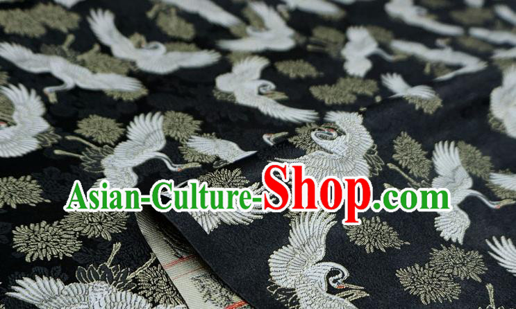 Black Chinese Traditional Brocade Fabric Ancient Hanfu Cloth Classical Cranes Pattern Design Material