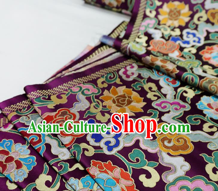 Deep Purple Chinese Tibetan Dress Cloth Classical Lotus Pattern Material Traditional Design Brocade Fabric