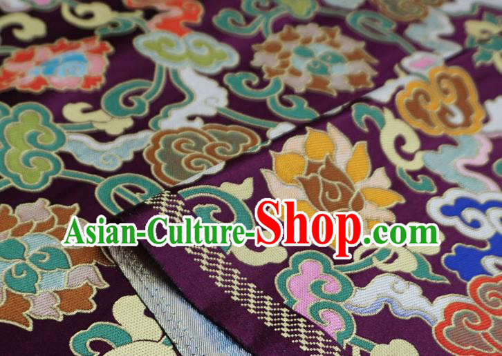 Deep Purple Chinese Tibetan Dress Cloth Classical Lotus Pattern Material Traditional Design Brocade Fabric