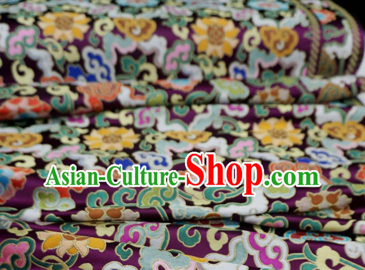 Deep Purple Chinese Tibetan Dress Cloth Classical Lotus Pattern Material Traditional Design Brocade Fabric