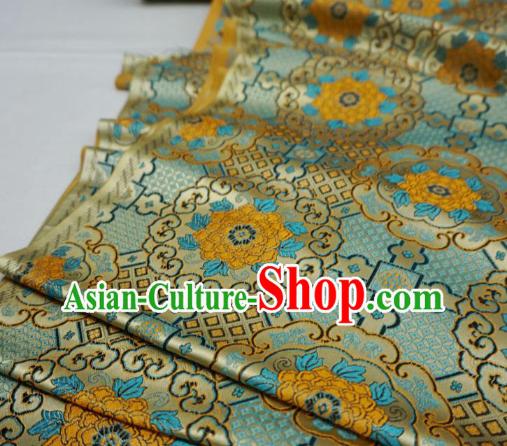 Dark Golden Chinese Traditional Design Brocade Fabric Tibetan Dress Cloth Classical Rosette Pattern Material