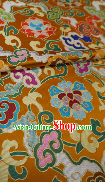 Golden Chinese Classical Rosette Pattern Material Traditional Design Brocade Fabric Tibetan Dress Cloth