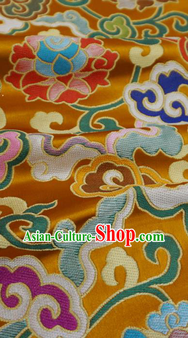 Golden Chinese Classical Rosette Pattern Material Traditional Design Brocade Fabric Tibetan Dress Cloth
