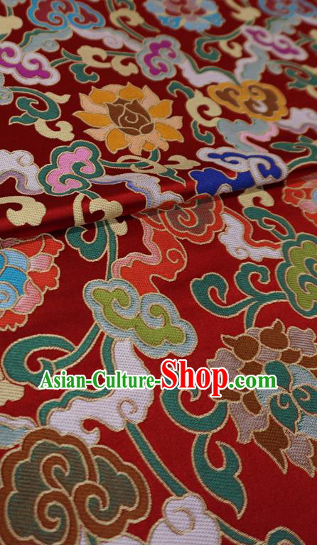 Red Chinese Tibetan Dress Cloth Classical Rosette Pattern Material Traditional Design Brocade Fabric