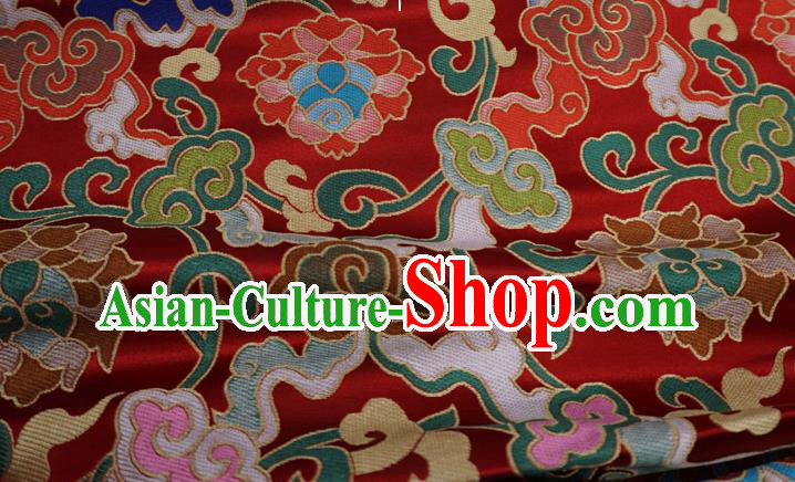 Red Chinese Tibetan Dress Cloth Classical Rosette Pattern Material Traditional Design Brocade Fabric