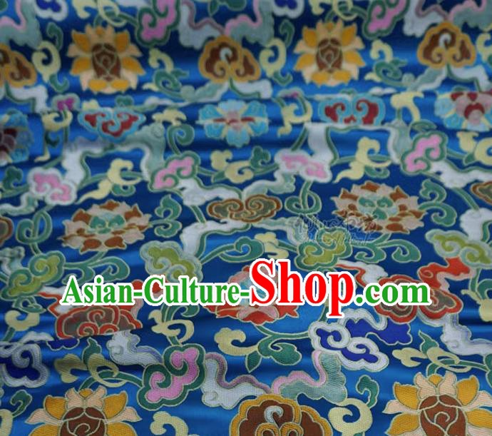 Blue Chinese Traditional Design Brocade Fabric Tibetan Dress Cloth Classical Rosette Pattern Material