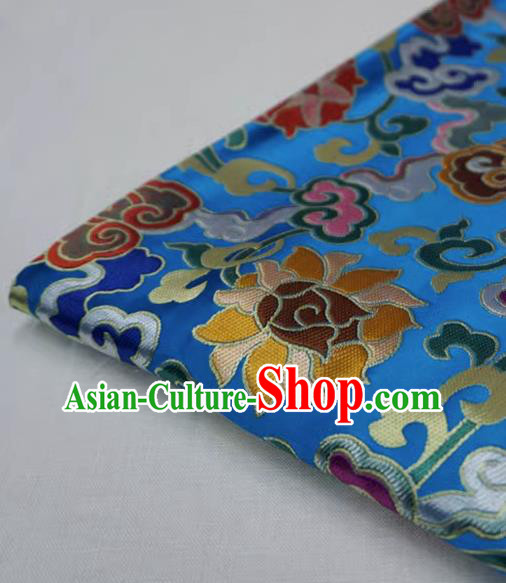 Blue Chinese Traditional Design Brocade Fabric Tibetan Dress Cloth Classical Rosette Pattern Material