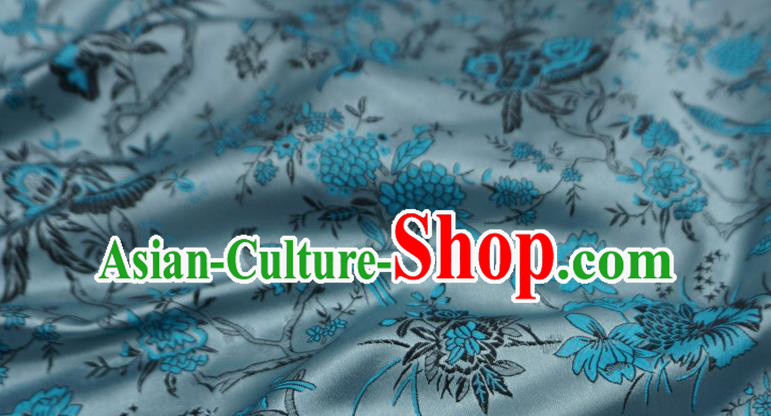 Silver Gray Chinese Classical Flower Bird Pattern Material Traditional Design Brocade Fabric Cheongsam Cloth