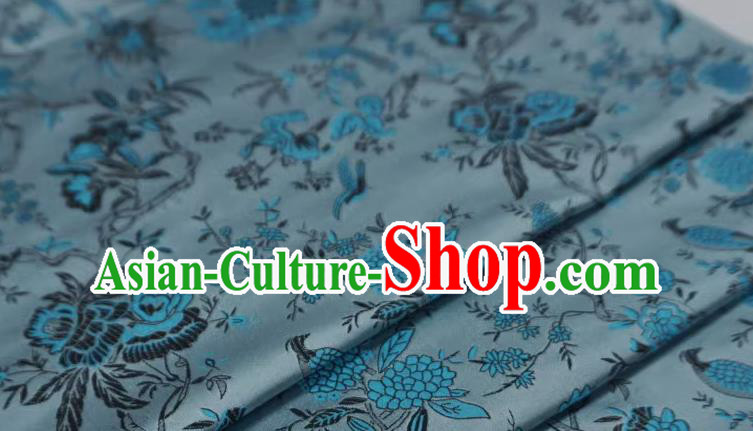 Silver Gray Chinese Classical Flower Bird Pattern Material Traditional Design Brocade Fabric Cheongsam Cloth