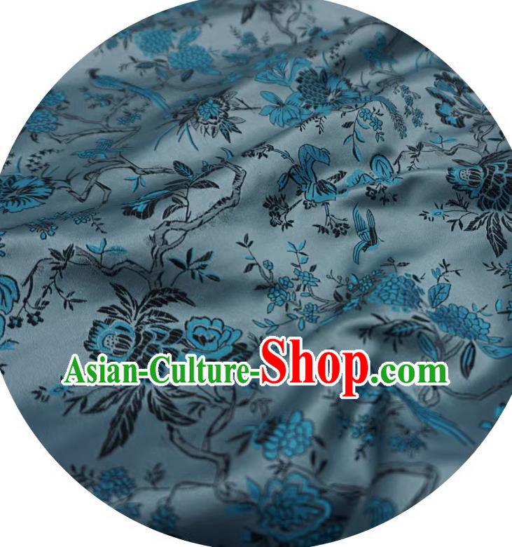 Silver Gray Chinese Classical Flower Bird Pattern Material Traditional Design Brocade Fabric Cheongsam Cloth