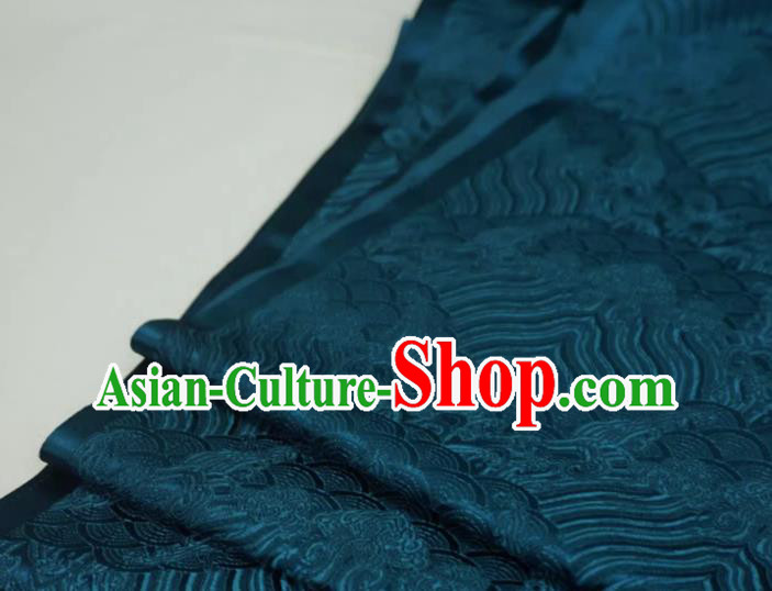 Peacock Blue Chinese Traditional Design Brocade Fabric Ancient Hanfu Cloth Classical Waves Pattern Material