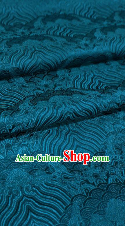 Peacock Blue Chinese Traditional Design Brocade Fabric Ancient Hanfu Cloth Classical Waves Pattern Material