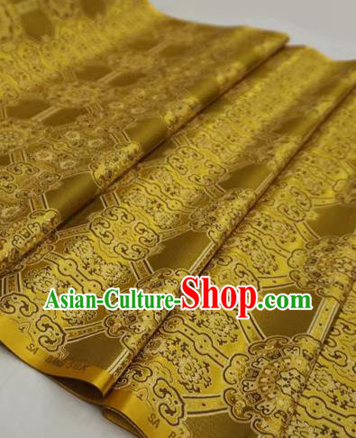 Golden Chinese Tibetan Dress Cloth Classical Rosette Pattern Material Traditional Design Brocade Fabric