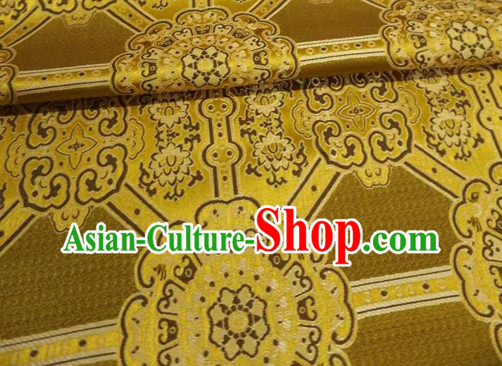 Golden Chinese Tibetan Dress Cloth Classical Rosette Pattern Material Traditional Design Brocade Fabric
