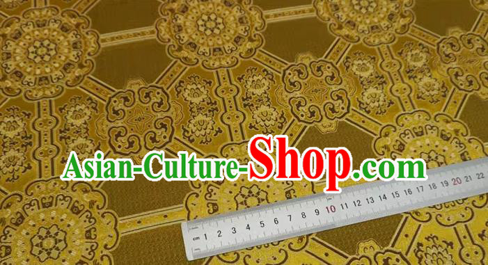 Golden Chinese Tibetan Dress Cloth Classical Rosette Pattern Material Traditional Design Brocade Fabric