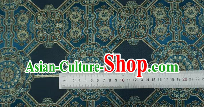 Peacock Blue Chinese Traditional Design Brocade Fabric Tibetan Dress Cloth Classical Rosette Pattern Material