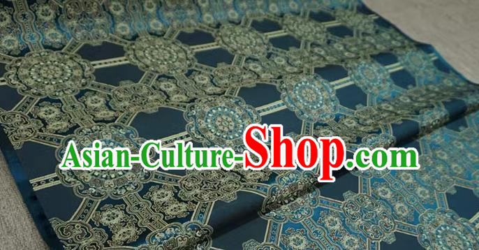 Peacock Blue Chinese Traditional Design Brocade Fabric Tibetan Dress Cloth Classical Rosette Pattern Material