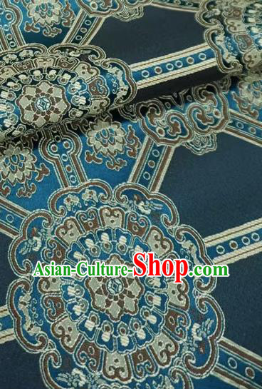 Peacock Blue Chinese Traditional Design Brocade Fabric Tibetan Dress Cloth Classical Rosette Pattern Material