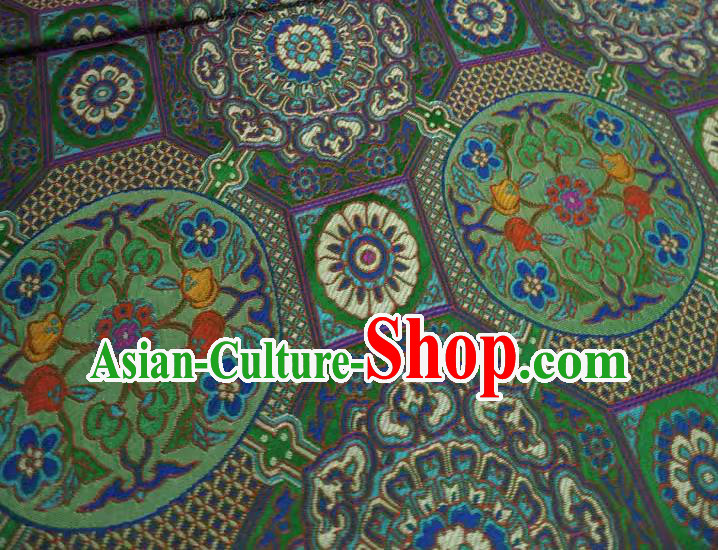 Green China Classical Rosette Plum Pattern Material Traditional Design Brocade Fabric Tibetan Costume Cloth