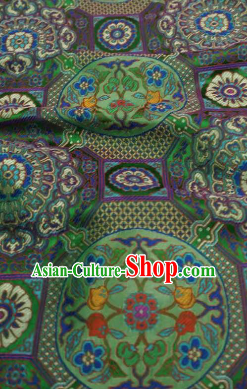 Green China Classical Rosette Plum Pattern Material Traditional Design Brocade Fabric Tibetan Costume Cloth
