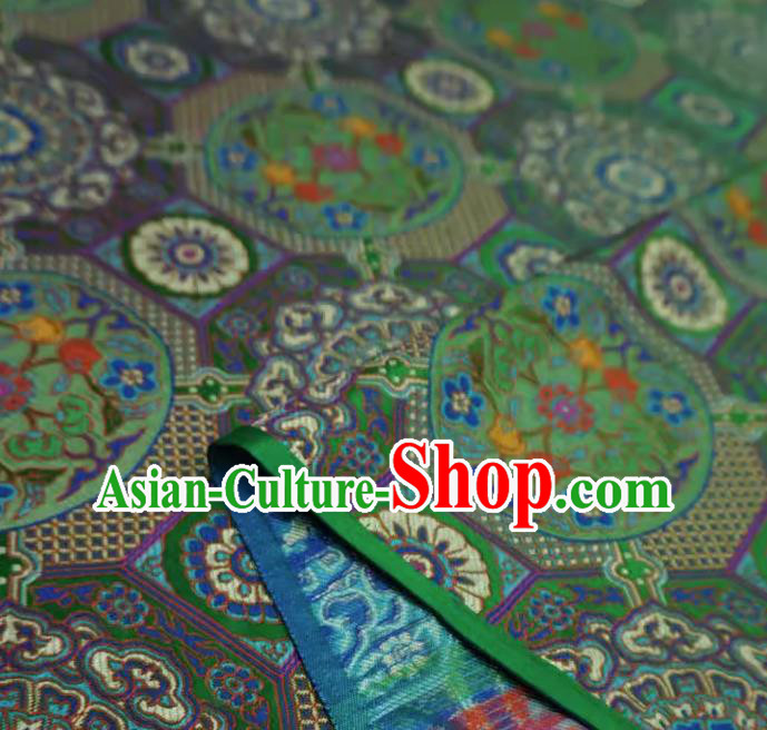Green China Classical Rosette Plum Pattern Material Traditional Design Brocade Fabric Tibetan Costume Cloth