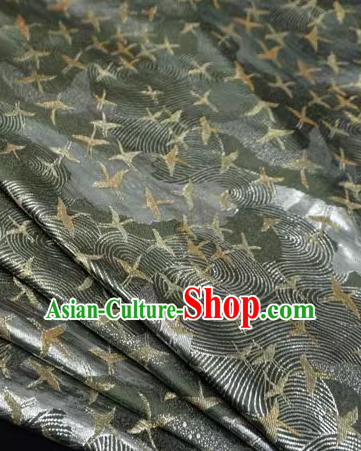 Black Japanese Costume Cloth Classical Birds Pattern Material Traditional Kimono Design Brocade Fabric