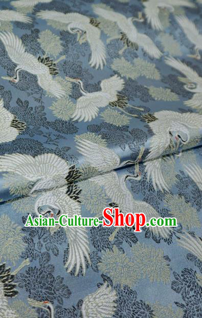 Blue Traditional Kimono Design Brocade Fabric Japanese Costume Cloth Classical Cranes Pattern Material