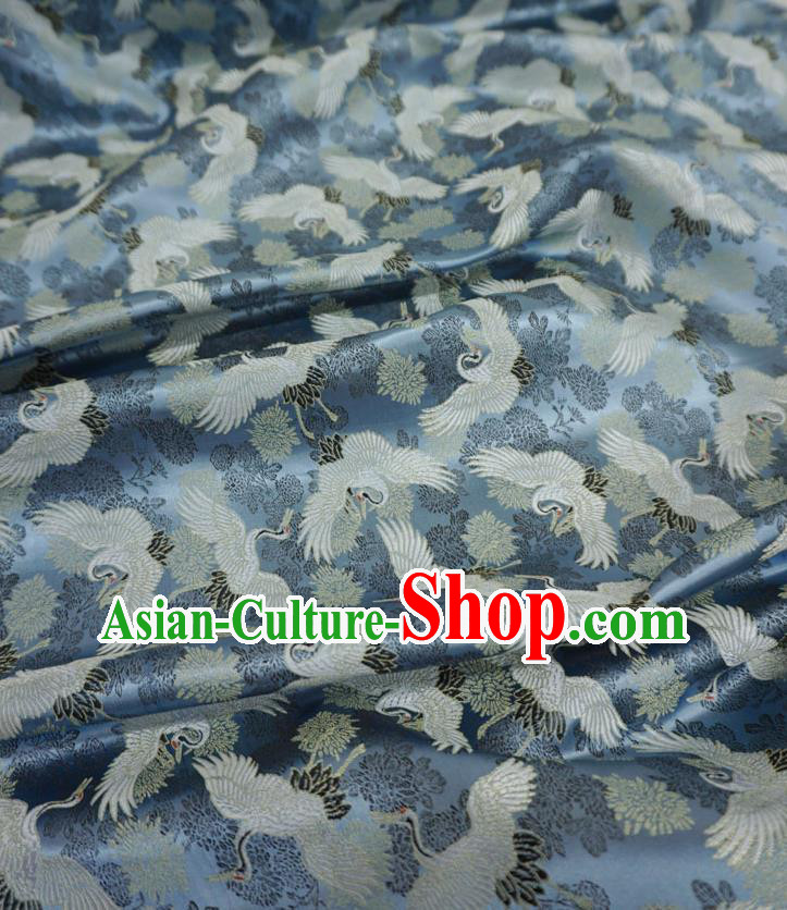 Blue Traditional Kimono Design Brocade Fabric Japanese Costume Cloth Classical Cranes Pattern Material